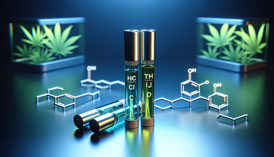 "E-Euphoria Vape UK products HHC, THC-JD, CBND displayed with cannabinoid structures and plant, promoting legal alternatives to THC."