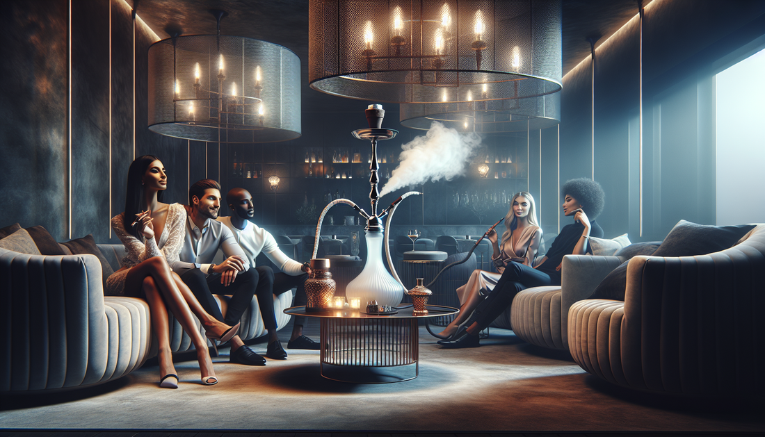 "Modern lounge with a group enjoying E-Euphoria Vape UK's legal THC-P products, offering alternative cannabinoid options like HHC and CB9."