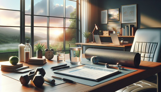 "Sunlit office with yoga mat, dumbbells, and E-Euphoria Vape UK's alternative cannabinoid products like HHC, THC-P, offering legal alternatives to THC."