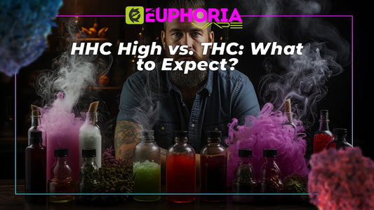 Vape devices and bottles of cannabinoids under the name Euphoria