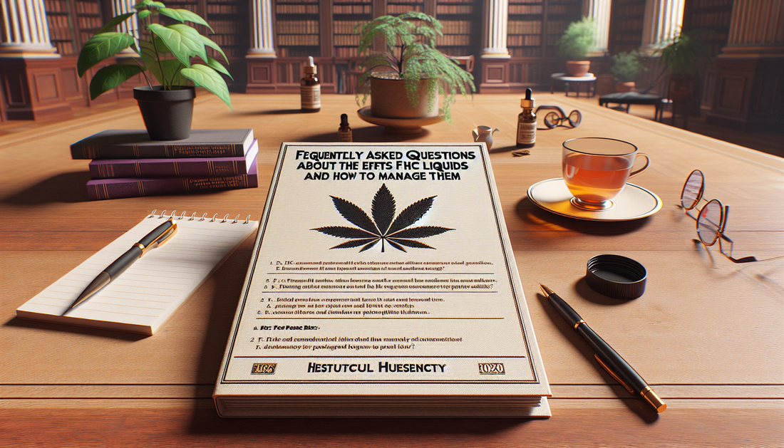 "Desk in a library with FAQ book on E-Euphoria Vape UK's alternative cannabinoid products including HHC, HHC-O, THC-P, and CBND."