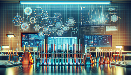 "High-tech lab with test tubes and flasks, featuring E-Euphoria Vape UK's alternative cannabinoid products like HHC, THC-P, and CB9, legal THC alternatives."