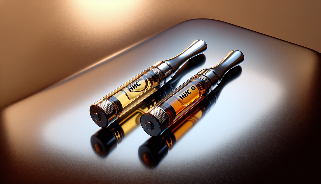 "Two vape cartridges labeled HHC and HHC-O, featuring E-Euphoria Vape UK's alternative cannabinoid products."