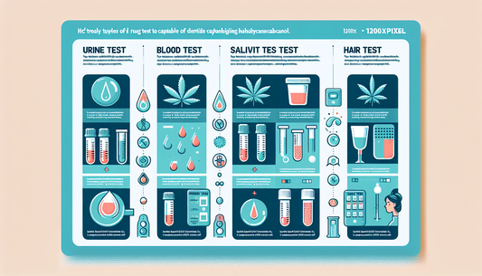 "Infographic on drug tests detecting cannabinoids in urine, blood, saliva, and hair by E-Euphoria Vape UK, featuring legal THC alternatives HHC, THC-P, and more."