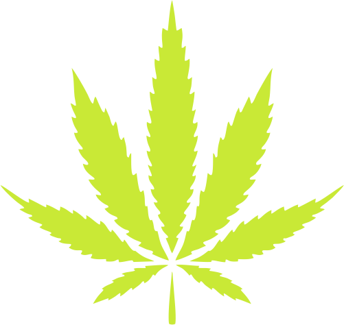 A lime green cannabis leaf icon, symbolizing cannabis products or related content, set against a white background.